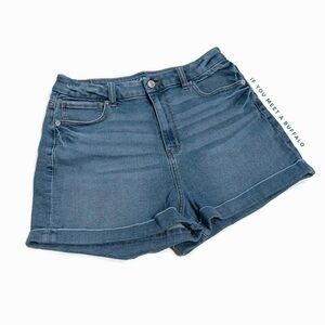 American Eagle AEO Women’s 10 Curvy Mom Shorts Medium Wash Distressed Stretch